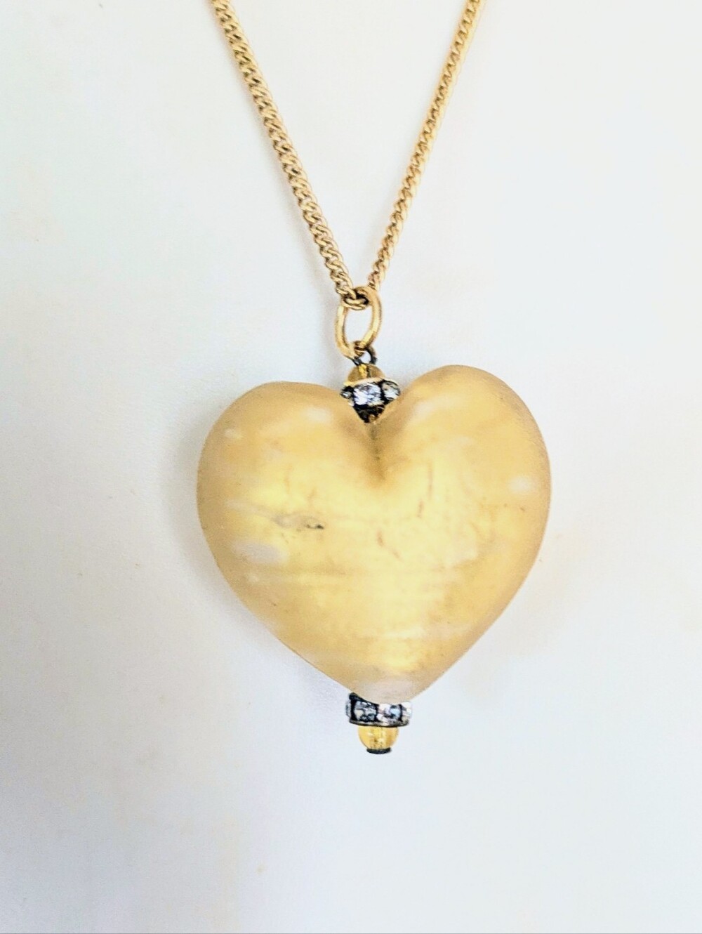 Italian Murano Glass Gold Foil Heart & 12k Gold Filled Vintage Chain Necklace